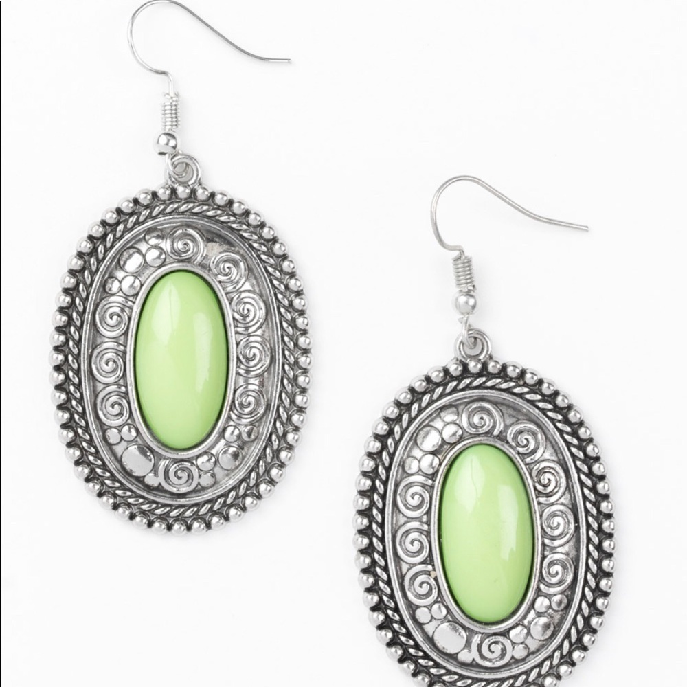 Silver and green earrings